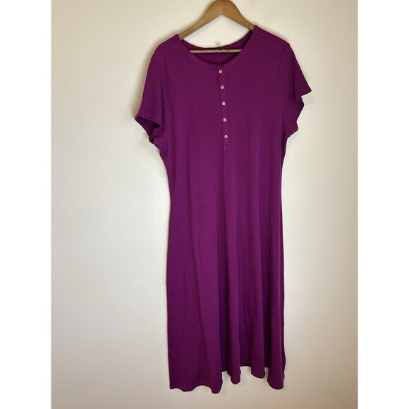 Lauren Ralph Lauren Womens 2X Henley Waffle Knit Dress Purple Midi Thermal - Picture 1 of 3